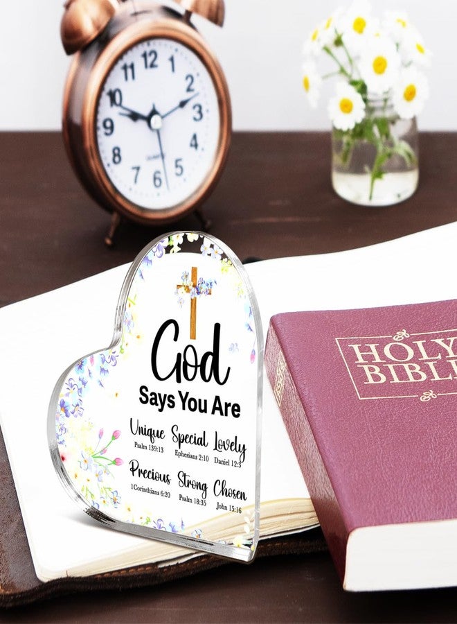 Littlefa Christian Gifts for Women Girls,Religious Spiritual Gifts for Female Coworker Friends,God Says You Are Sign,Cross Acrylic Heart Plaque Decorative Signs - Image 4